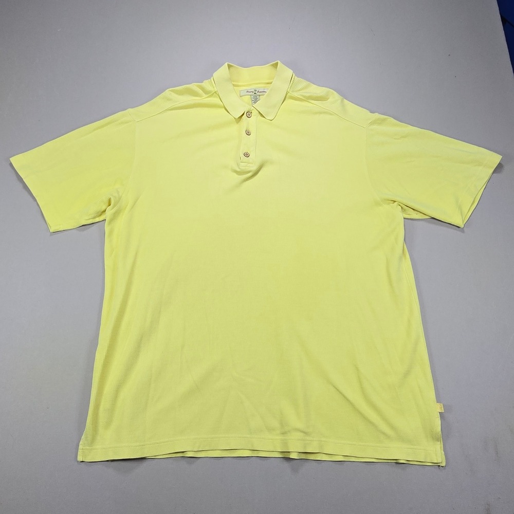 Tommy Bahama Polo Shirt Silk‎ Blend Textured Yellow Mens Medium